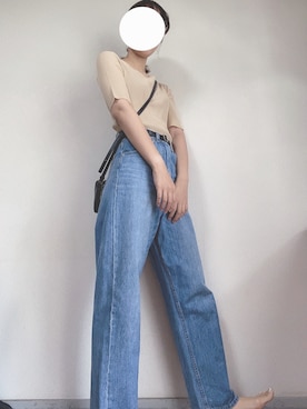 「LOWRYS FARM（ローリーズファーム）のCONEハイライズワイドデニム　800874（デニムパンツ）」を使った、ちゃきさん（レディース・164cm）の秋コーディネート