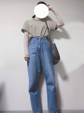 「LOWRYS FARM（ローリーズファーム）のCONEハイライズワイドデニム　800874（デニムパンツ）」を使った、ちゃきさん（レディース・164cm）の秋コーディネート