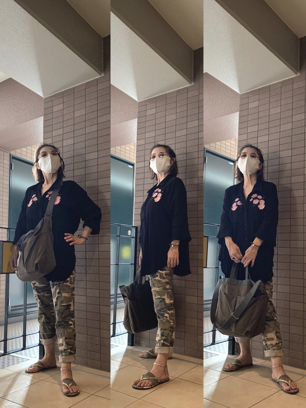 「休日スタイル、楽チンコーデ」｜「Dengli.のアイテム（ショルダーバッグ、グリーン系）」を使った、Megumi Hiroeさん（レディース・148cm）の秋コーディネートの1枚目の写真