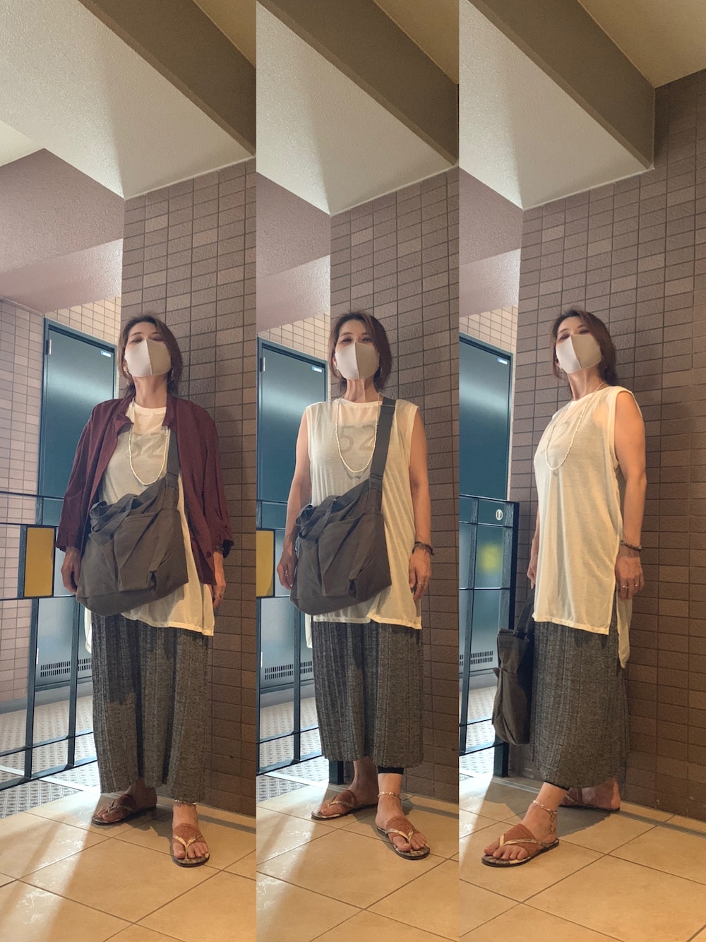 「休日スタイル、秋先取りコーデ」｜「Dengli.のアイテム（ショルダーバッグ、グリーン系）」を使った、Megumi Hiroeさん（レディース・148cm）の秋コーディネートの1枚目の写真