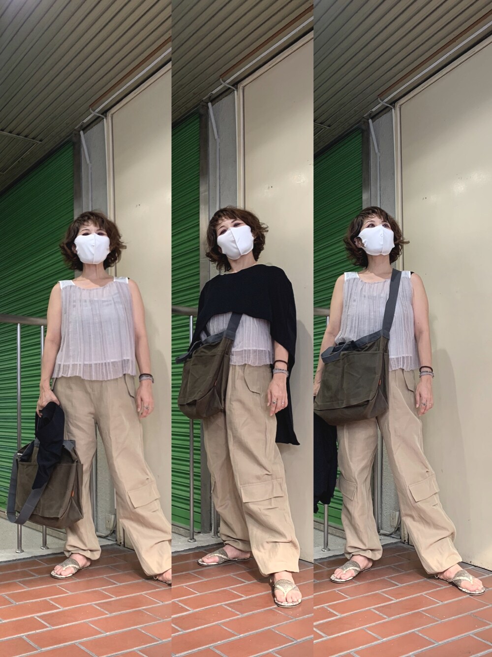 「昨日のコーデ、カジュアル、ムスメとお出かけ、パーマかけたよ」｜「Dengli.のアイテム（ショルダーバッグ、グリーン系）」を使った、Megumi Hiroeさん（レディース・148cm）の秋コーディネートの1枚目の写真