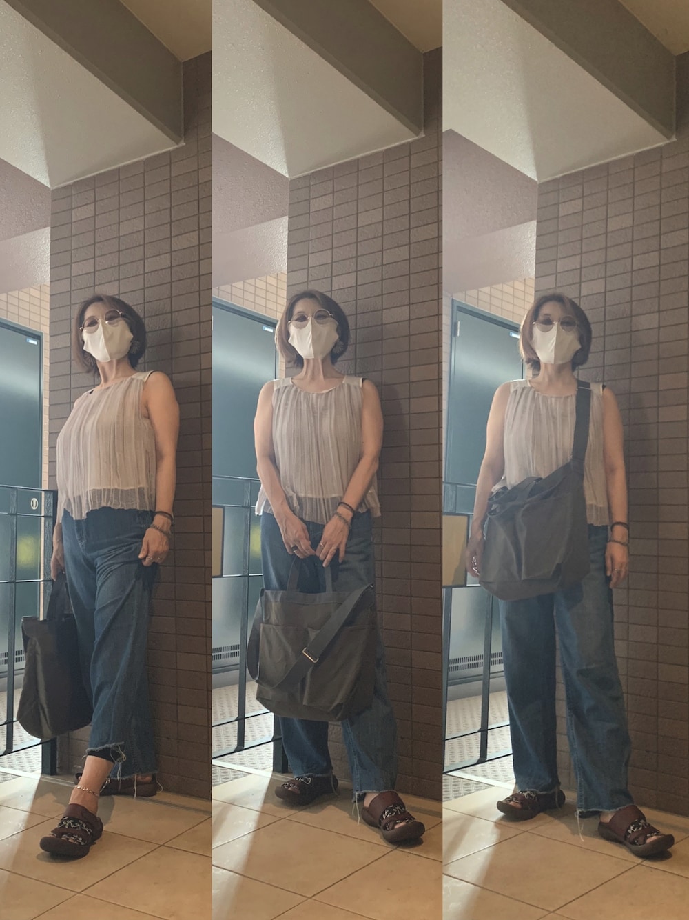 「昨日のコーデ、家族でお出掛け、梅雨明け？、風は気持ちいい」｜「TELAのアイテム（シャツ/ブラウス、グレー系）」を使った、Megumi Hiroeさん（レディース・148cm）の夏コーディネートの1枚目の写真