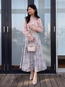 「couture brooch（クチュールブローチ）の【通勤・着映え】レースカフス ピコシャーリング バックリボンブラウス（シャツ/ブラウス、ピンク系）」を使った、AOIさん（レディース・157cm）の春コーディネート