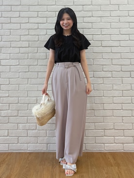 「couture brooch（クチュールブローチ）のレースハギブラウス（シャツ/ブラウス、ブラック系）」を使った、AOIさん（レディース・157cm）の夏コーディネート