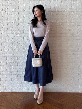 「couture brooch（クチュールブローチ）の【洗える】ハートネック テレコプルオーバー（Tシャツ/カットソー、ベージュ系）」を使った、AOIさん（レディース・157cm）の春コーディネート