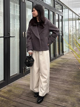 「アイテム（ピーコート）」を使った、AOIさん（レディース・157cm）の冬コーディネート