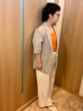 「GU（ジーユー）のアイテム（タンクトップ、オレンジ系）」を使った、とみちゃんさん（レディース・145cm）の夏コーディネート