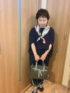 「Honeys（ハニーズ）のアイテム（シャツ/ブラウス、ブルー系）」を使った、とみちゃんさん（レディース・145cm）の夏コーディネート