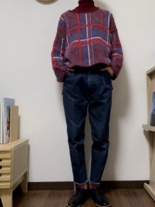 KBF▽チェックシャギープルオーバー KBF（ケイビーエフ）の「チェックシャギープルオーバー（ニット