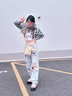 「PUBLUX（パブリュクス）のアイテム（サンダル）」を使った、Momさん（レディース・157cm）の夏コーディネート
