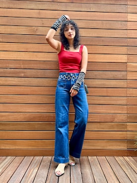 「ロック」｜「アイテム（タンクトップ）」を使った、蒼葉えるさん（レディース・166cm）の秋コーディネート