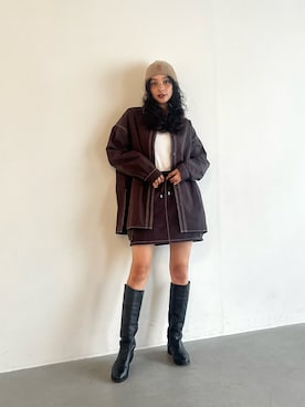 「ニットキャップ」｜「アイテム（ブーツ）」を使った、蒼葉えるさん（レディース・166cm）の秋コーディネート