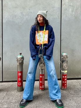 「アイテム（ニットキャップ/ビーニー）」を使った、蒼葉えるさん（レディース・166cm）の冬コーディネート