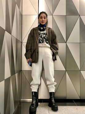 「チェック柄に恋してる」｜「アイテム（スウェットパンツ）」を使った、蒼葉えるさん（レディース・166cm）の秋コーディネート