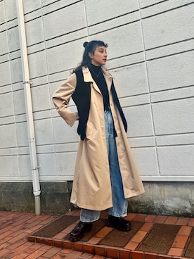 「ECRIRE（エクリール）のアイテム（ステンカラーコート）」を使った、蒼葉えるさん（レディース・166cm）の秋コーディネート