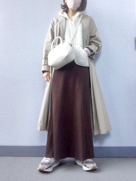 「マキシスカート」｜「アイテム（トレンチコート）」を使った、すぎこさん（レディース・157cm）の冬コーディネート