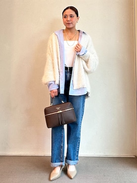 「NEEDBY heritage（ニードバイヘリテージ）の《追加・NOBLE別注》NEED by heritage/ニードバイヘリテージ LINDY（デニムパンツ、ブルー系）」を使った、manamiさん（レディース・157cm）の冬コーディネート
