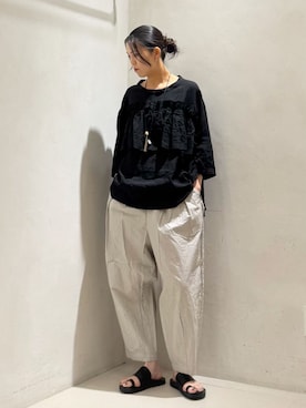 「JOURNAL STANDARD LUXE（ジャーナルスタンダード　ラックス）のダウンプルーフ タックカーブパンツ（その他パンツ、グレー系）」を使った、Y.Kさん（レディース・163cm）の夏コーディネート