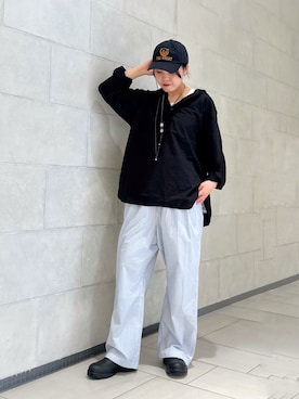 「JOURNAL STANDARD LUXE（ジャーナルスタンダード　ラックス）の【VAS-Y LENTEMENT】 POPLIN STRIPE EASY PANTS（その他パンツ、ブルー系）」を使った、Y.Kさん（レディース・163cm）の春コーディネート