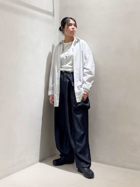 「JOURNAL STANDARD LUXE（ジャーナルスタンダード　ラックス）のヴィンテージツイル カーゴパンツ（カーゴパンツ、ブルー系）」を使った、Y.Kさん（レディース・163cm）の冬コーディネート