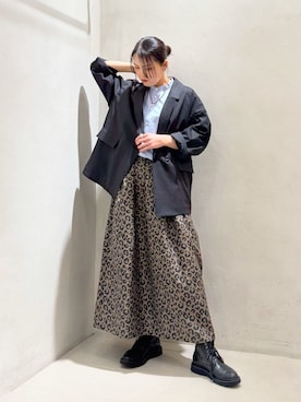 「JOURNAL STANDARD LUXE（ジャーナルスタンダード　ラックス）のラミートロピカルダブルジャケット（テーラードジャケット、ブラック系）」を使った、Y.Kさん（レディース・163cm）の春コーディネート