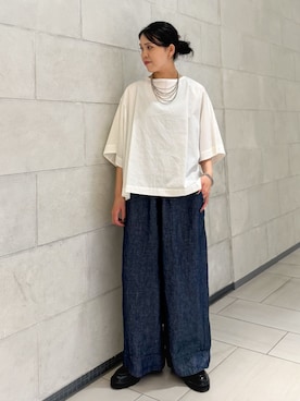 「JOURNAL STANDARD LUXE（ジャーナルスタンダード　ラックス）のリネンデニム プランプパンツ（その他パンツ、ブルー系）」を使った、Y.Kさん（レディース・163cm）の夏コーディネート