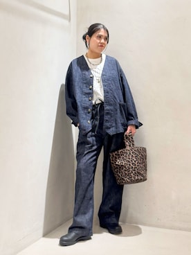 「JOURNAL STANDARD LUXE（ジャーナルスタンダード　ラックス）の10OZデニムレイルロードブルゾン（デニムジャケット、ブルー系）」を使った、Y.Kさん（レディース・163cm）の春コーディネート