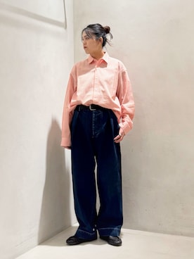 「JOURNAL STANDARD LUXE（ジャーナルスタンダード　ラックス）の【VAS-Y LENTEMENT】 POPLIN STRIPE REGULAR COL（シャツ/ブラウス、オレンジ系）」を使った、Y.Kさん（レディース・163cm）の冬コーディネート