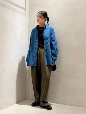 「JOURNAL STANDARD LUXE（ジャーナルスタンダード　ラックス）のバフワッシャー イージーパンツ（その他パンツ、グリーン系）」を使った、Y.Kさん（レディース・163cm）の冬コーディネート