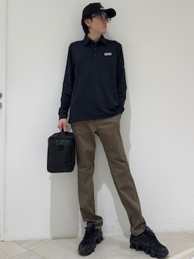 「adabat（アダバット）のカチオンドビーストレートパンツ（その他パンツ、ブラウン系）」を使った、シンさん（メンズ・176cm）の夏コーディネート