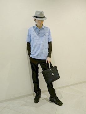 「adabat（アダバット）の【ADABAT NAVY】吸水速乾/UVカット エアロフォトリンクスプリント半袖ポロシャツ（ポロシャツ、ブルー系）」を使った、シンさん（メンズ・176cm）の夏コーディネート