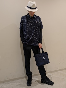 「adabat（アダバット）の【ADABAT NAVY】吸水速乾/UVカット サルーキサマーロゴプリント半袖ポロシャツ（ポロシャツ、ブルー系）」を使った、シンさん（メンズ・176cm）の夏コーディネート