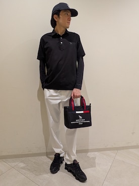 「adabat（アダバット）の【ADABAT NAVY】接触冷感/抗菌防臭/UVカット クールデオドラントジャージ 半袖ポロシャツ（ポロシャツ、ブラック系）」を使った、シンさん（メンズ・176cm）の夏コーディネート