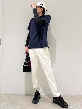「adabat（アダバット）の【ADABAT NAVY】クールタッチカノコワッペン半袖ポロシャツ（ポロシャツ、ブルー系）」を使った、シンさん（メンズ・176cm）の夏コーディネート