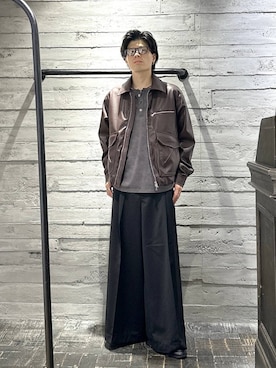 「HARE（ハレ）の【SET UP対応】ドレープワイドトラウザー(HARE)（スラックス、ブラック系）」を使った、kztstyleさん（メンズ）の夏コーディネート