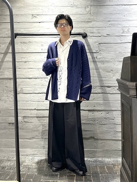 「HARE（ハレ）のランダムZIPジャガードカーディガン(HARE)（カーディガン/ボレロ、ブルー系）」を使った、kztstyleさん（メンズ）の秋コーディネート