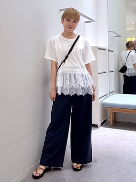 「GLOBAL WORK（グローバルワーク）のアイテム（パンツ）」を使った、みずほさん（レディース・154cm）の夏コーディネート