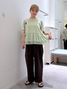 「GLOBAL WORK（グローバルワーク）の撥水軽量6ポケットリュック/105031（バックパック/リュック、ホワイト系）」を使った、みずほさん（レディース・154cm）の夏コーディネート