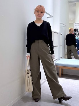 「GLOBAL WORK（グローバルワーク）のアイテム（トートバッグ）」を使った、みずほさん（レディース・154cm）の秋コーディネート