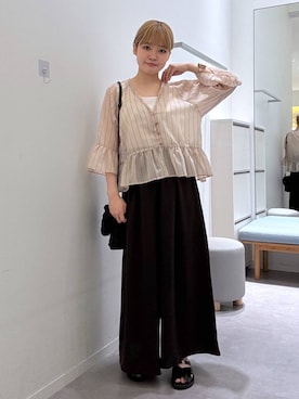 「GLOBAL WORK（グローバルワーク）のサラサラDRYスクエアタンク/636753（タンクトップ、ホワイト系）」を使った、みずほさん（レディース・154cm）の夏コーディネート
