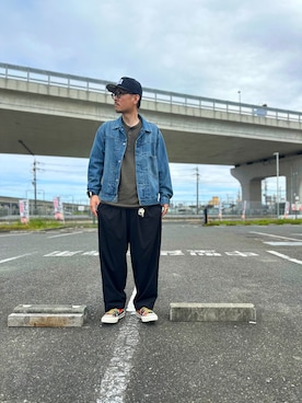 「UNIQLO（ユニクロ）のアイテム（Tシャツ/カットソー、グリーン系）」を使った、muk69rockさん（メンズ・176cm）の夏コーディネート