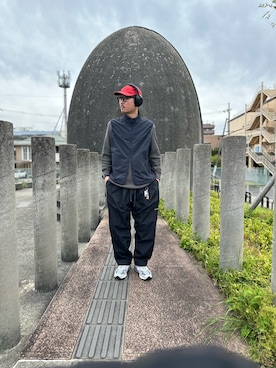 「EKAL（エカル）のアイテム（キャップ、レッド系）」を使った、muk69rockさん（メンズ・176cm）の春コーディネート