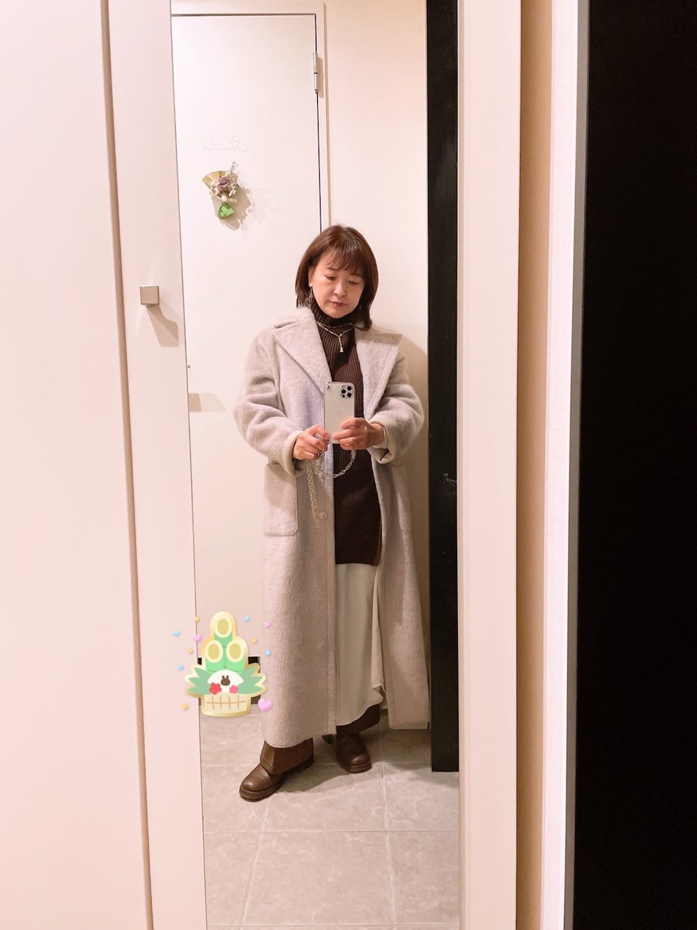 「AMERI、amerivintage、マーガレット・ハウエル(MARGARET HOWELL)、aina・makana、満月の夜、新年会コーデ」｜「MARGARET HOWELLのアイテム（ブーツ、ブラウン系）」を使った、aina・makanaさん（レディース・152cm）の冬コーディネートの1枚目の写真