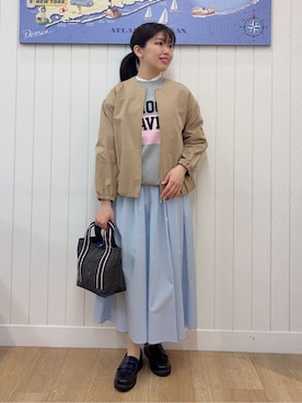 「Dessin（デッサン）の【撥水/洗える】ノーカラーブルゾン（ブルゾン、イエロー系）」を使った、Mayaさん（レディース・159cm）の冬コーディネート