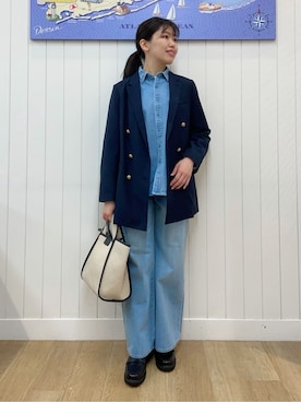 「Dessin（デッサン）のダブルジャケット（テーラードジャケット、ブルー系）」を使った、Mayaさん（レディース・159cm）の冬コーディネート
