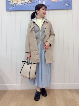 「Dessin（デッサン）の【花粉ガード/撥水加工/洗える】ステンカラースプリングコート（ステンカラーコート、ベージュ系）」を使った、Mayaさん（レディース・159cm）の冬コーディネート