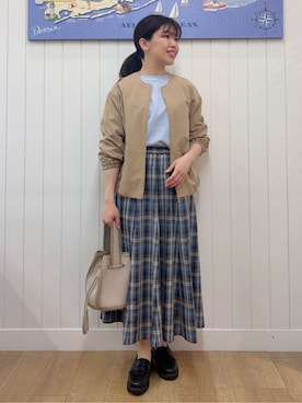 「Dessin（デッサン）の【撥水/洗える】ノーカラーブルゾン（ブルゾン、イエロー系）」を使った、Mayaさん（レディース・159cm）の春コーディネート