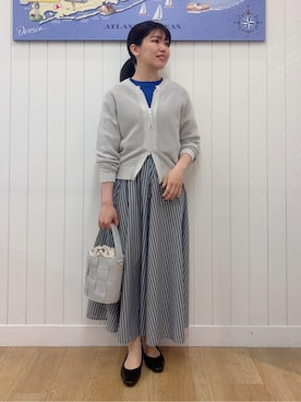 「Dessin（デッサン）の【洗える】コットンメッシュニットカーディガン（カーディガン/ボレロ、グレー系）」を使った、Mayaさん（レディース・159cm）の春コーディネート
