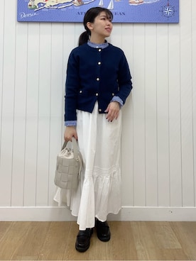 「Dessin（デッサン）のウールカシミヤカーディガン（カーディガン/ボレロ、ブルー系）」を使った、Mayaさん（レディース・159cm）の冬コーディネート