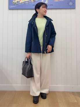 「Dessin（デッサン）の【撥水/2WAY】フーディーブルゾン（ブルゾン、ブルー系）」を使った、Mayaさん（レディース・159cm）の春コーディネート